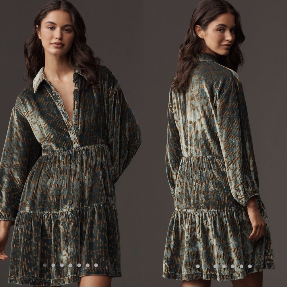 The Bettina Velvet Tiered mini shirt dress by Maeve